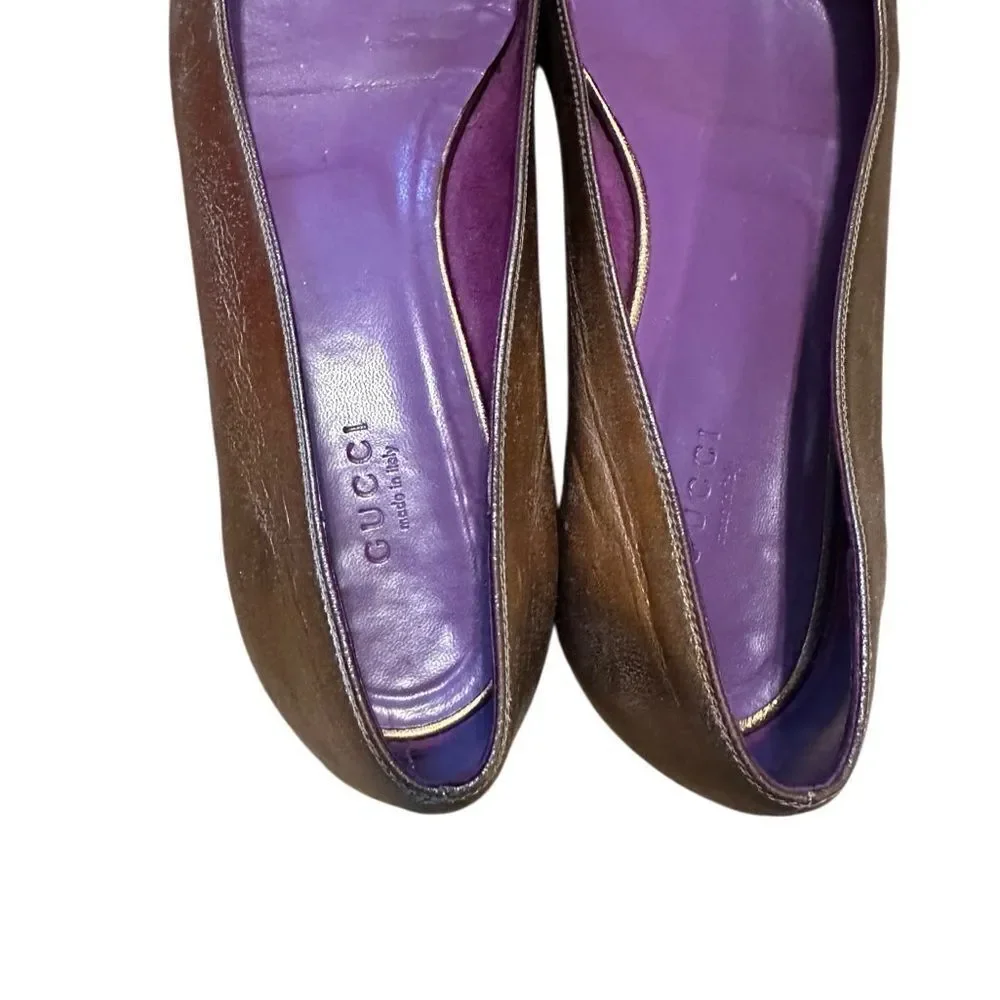 Gucci Gold Flats with Metallic Toe Cap